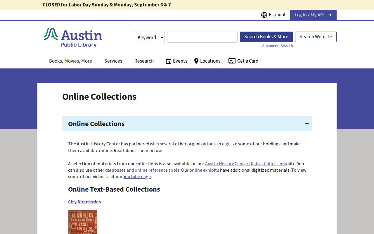 Travis city directory Austin Public Library collection listing