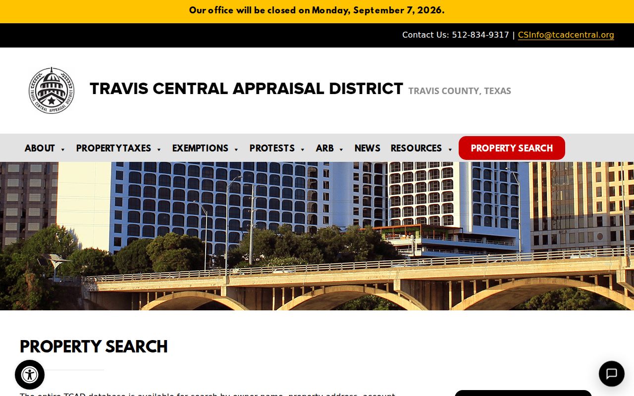 Travis residents directory TCAD property search interface
