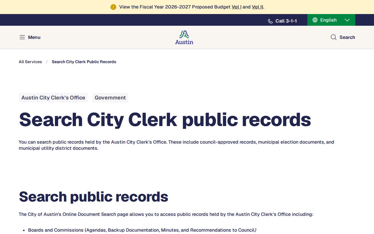 Travis neighbors Austin City Clerk public record search