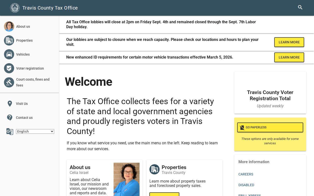 Travis neighbors Tax Office property and voter registration context
