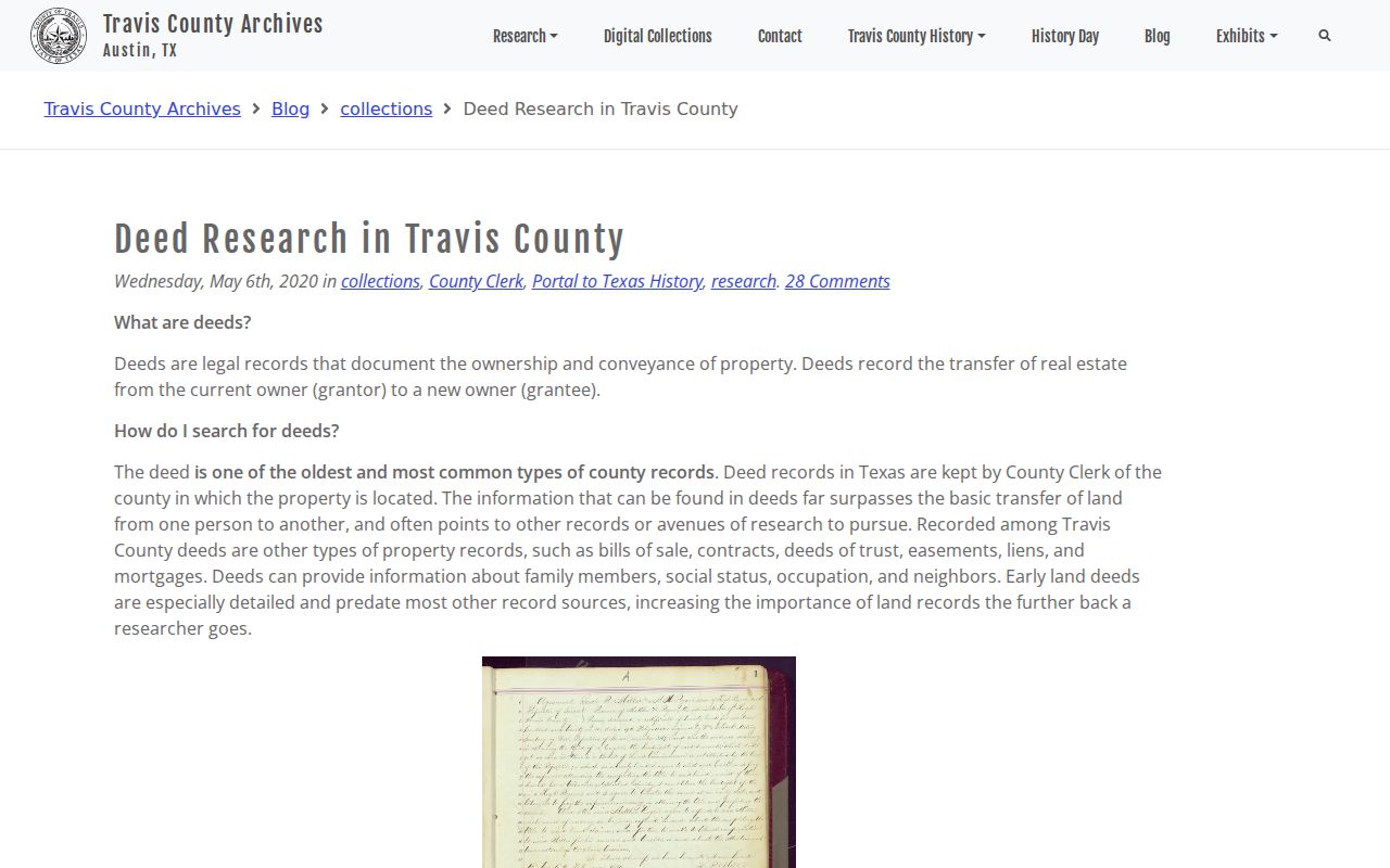 Travis previous residents deed chain research guide