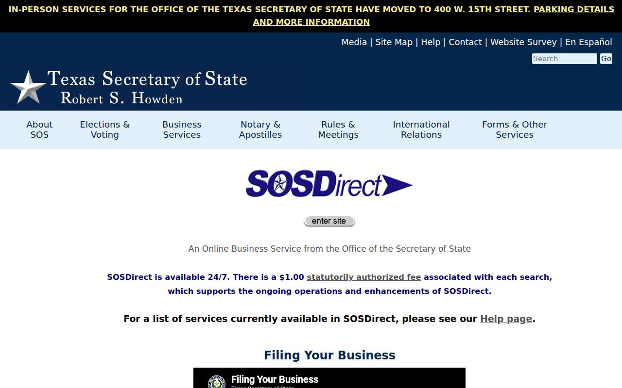 Travis resident lookup Texas SOSDirect business search