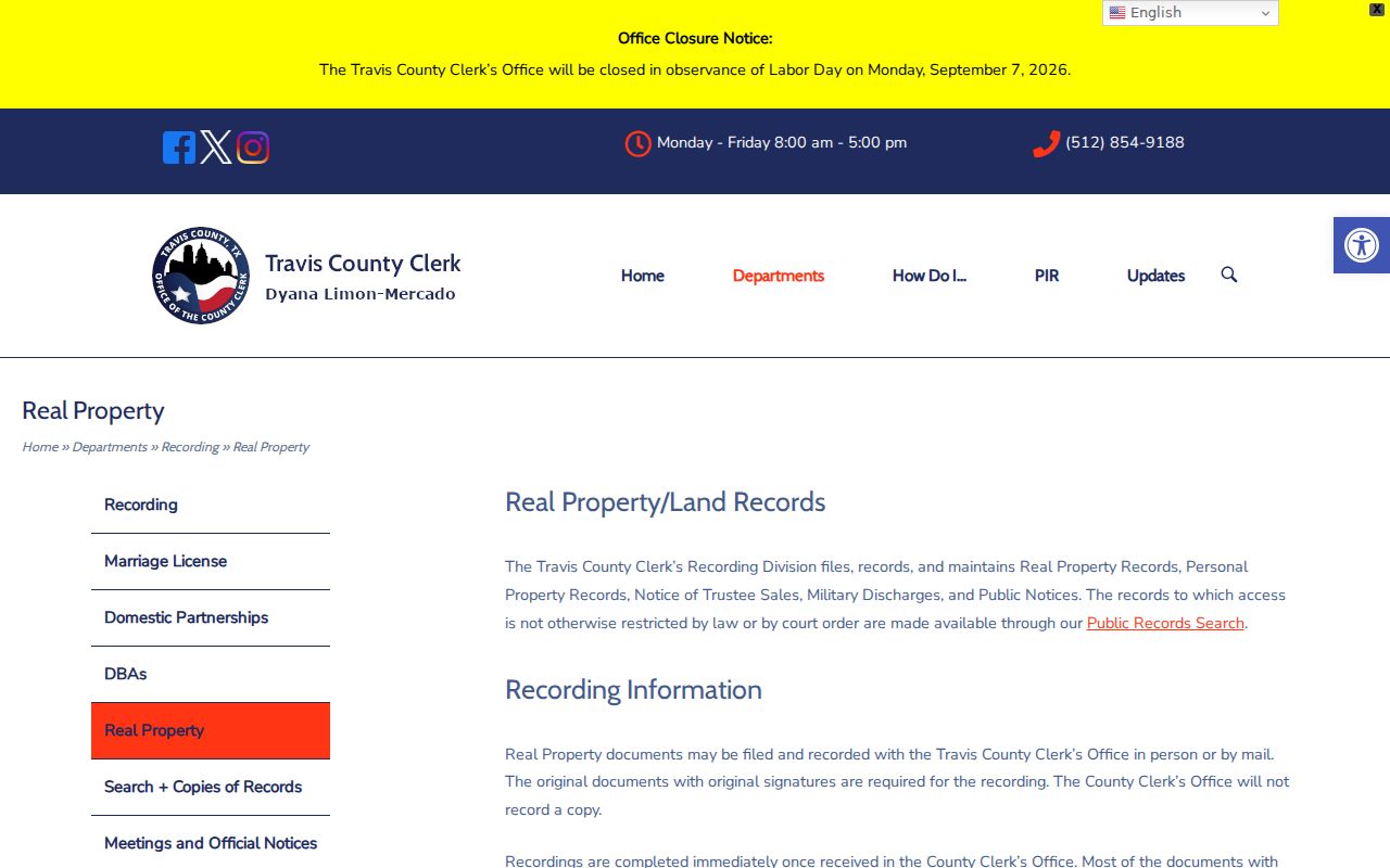Travis street directory real-property recording requirements