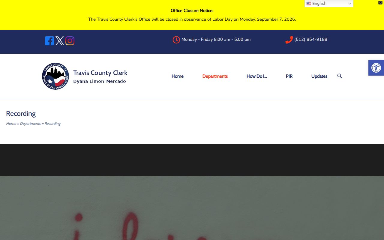 Travis street directory County Clerk recording service information